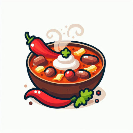 Mexican chili con carne in a bowl, vector illustration.のイラスト素材