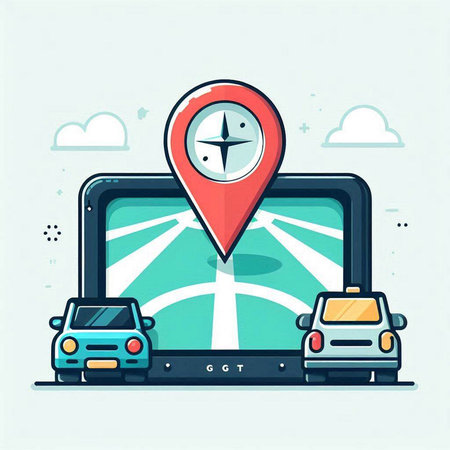 GPS navigator on laptop screen. Flat style vector illustration.のイラスト素材