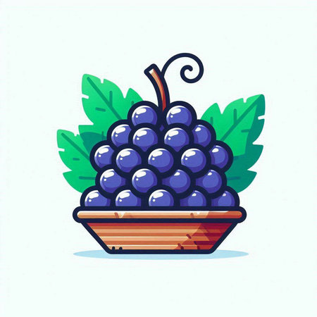 Grapes in a basket. Vector illustration on white background.のイラスト素材