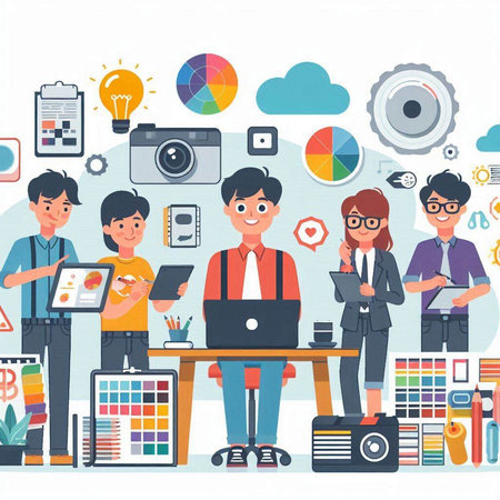 Flat design style modern vector illustration concept of business people working in officeのイラスト素材