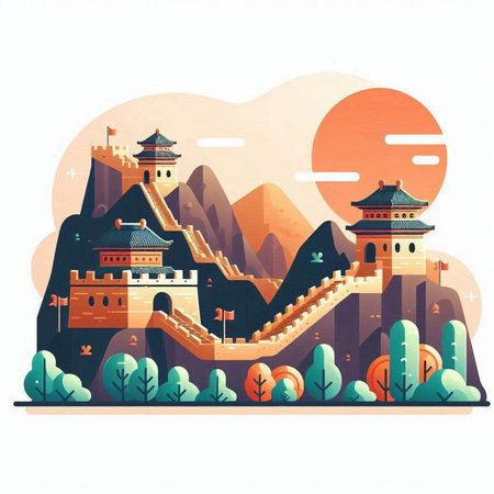 Vector illustration of the Great Wall of China in flat style. Vector illustrationのイラスト素材