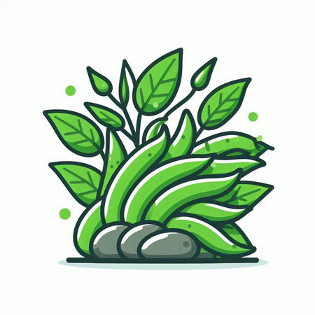 Illustration of a green plant with leaves on a white background.のイラスト素材