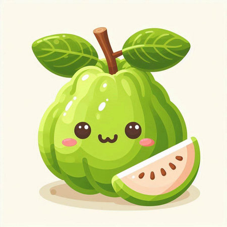 Cute kawaii guava fruit character. Vector illustration.のイラスト素材