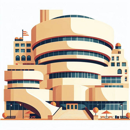 Modern office building in the style of the 80s. Vector illustrationのイラスト素材