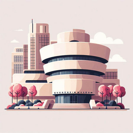 Modern building on the background of the city. Vector illustration in retro style.のイラスト素材