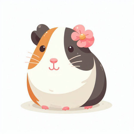 Cute guinea pig with flower in her hair. Vector illustration.のイラスト素材