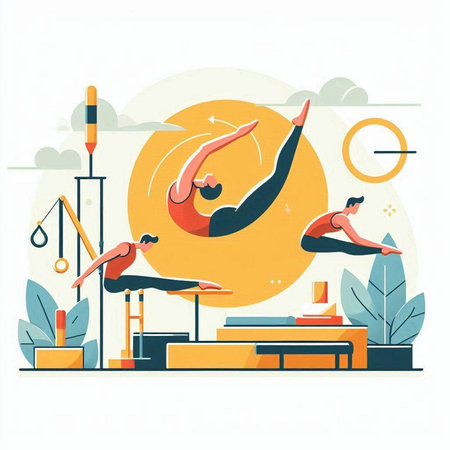 Gymnastics, fitness and healthy lifestyle concept vector illustration.のイラスト素材