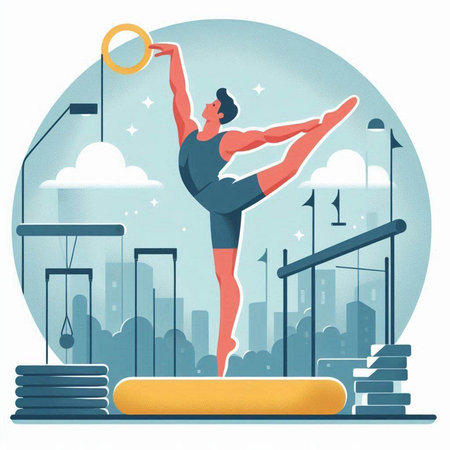 Woman doing gymnastics in the city. Flat style vector illustration.のイラスト素材