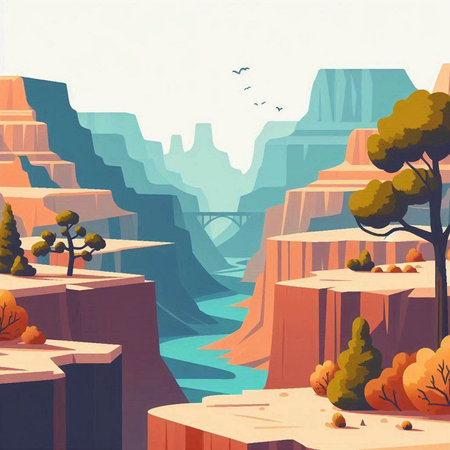 Hiking in the mountains. Landscape of the canyon. Vector illustrationのイラスト素材