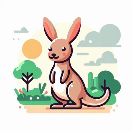 Cute kangaroo in the park. Vector illustration in flat styleのイラスト素材