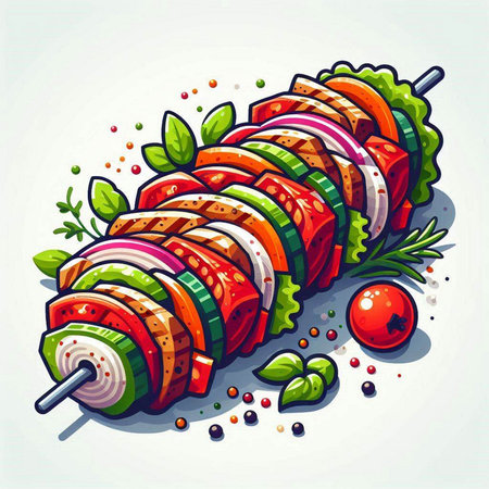 Skewers with vegetables on a skewer. Vector illustrationのイラスト素材