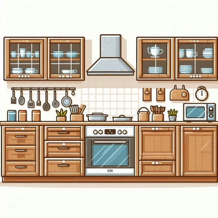 Kitchen interior. Vector illustration in cartoon style. Furniture in the kitchen.のイラスト素材