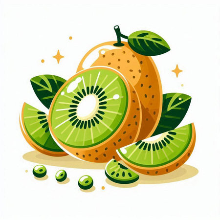 Kiwi fruit and kiwi slices. Vector illustration.のイラスト素材