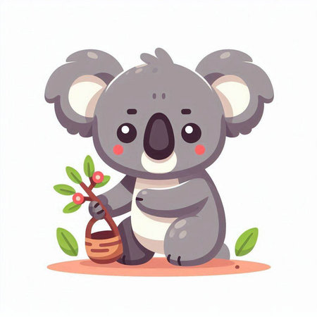 Cute koala holding a basket of berries. Vector illustration.のイラスト素材