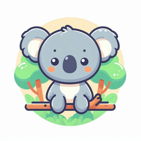 Cute koala bear on the tree. Vector cartoon illustration.のイラスト素材