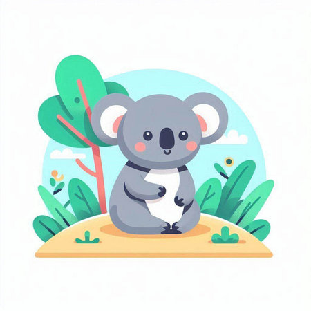 Cute koala sitting on the grass in the park. Vector illustrationのイラスト素材