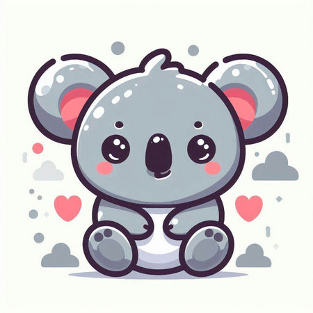 Cute cartoon koala with hearts and clouds. Vector illustration.のイラスト素材