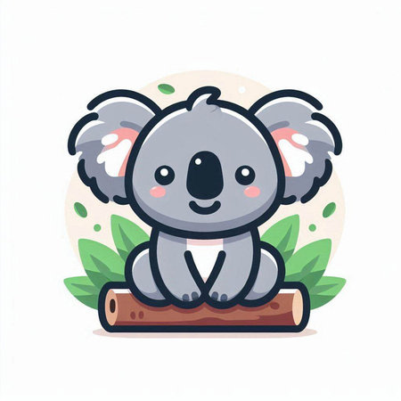 Cute koala sitting on a log. Vector flat cartoon illustrationのイラスト素材