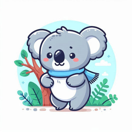 Cute koala with a bandage on his neck. Vector illustration.のイラスト素材