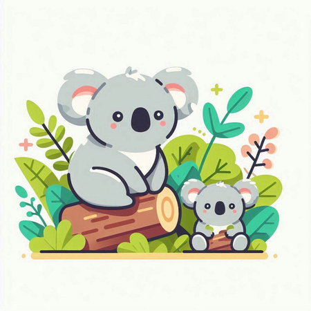 Cute cartoon koala and bear in the jungle. Vector illustration.のイラスト素材