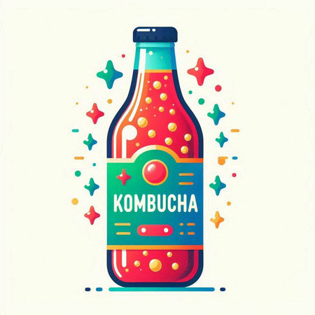 Kombucha bottle. Hand drawn vector illustration in cartoon style.のイラスト素材