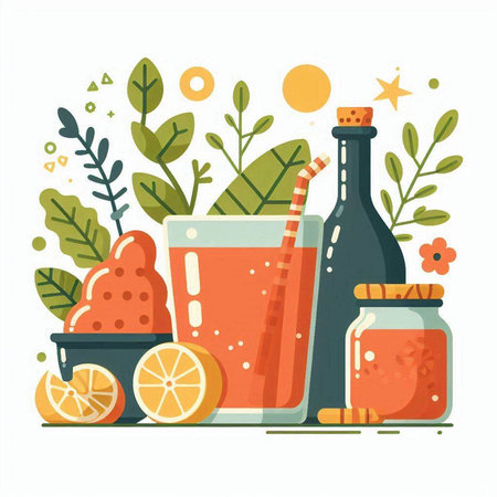 Healthy drink concept. Detox diet. Vector illustration in flat styleのイラスト素材