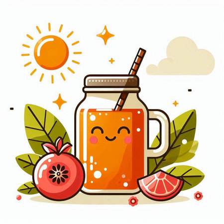 Smiling pomegranate juice in a jar. Vector illustration.のイラスト素材