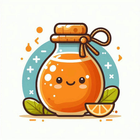 Cute kawaii orange juice in glass jar. Vector illustrationのイラスト素材