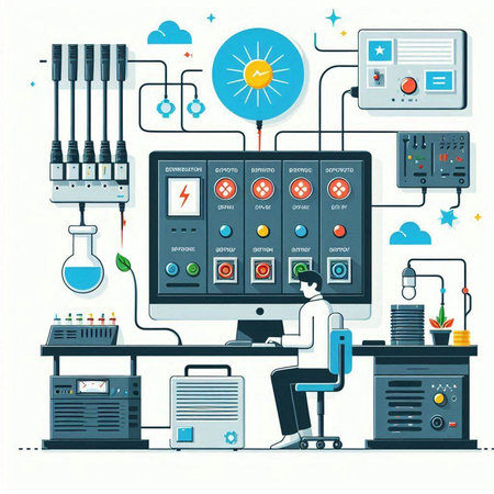 Electronic laboratory equipment. Vector illustration in flat style. Science laboratory equipment.のイラスト素材