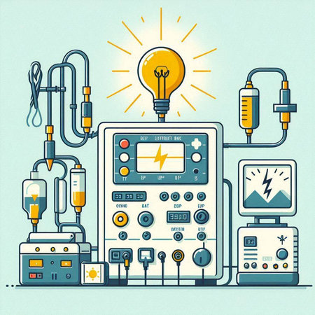 Vector illustration of electrician equipment on light background. Hand drawn style.のイラスト素材