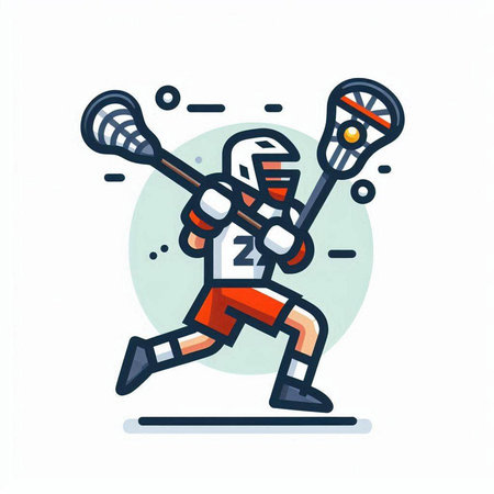 Lacrosse player in action, vector illustration. Flat style.のイラスト素材