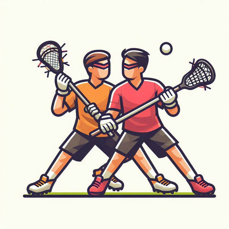 Illustration of two men playing lacrosse, vector eps10のイラスト素材