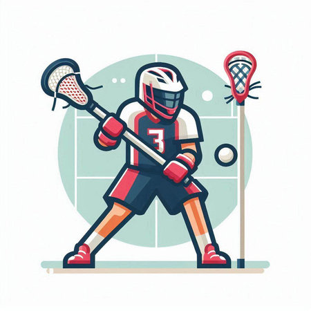 Illustration of a hockey player on ice court. Vector illustration.のイラスト素材