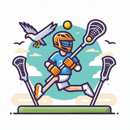 Vector illustration of a hockey player with a stick in his hand.のイラスト素材