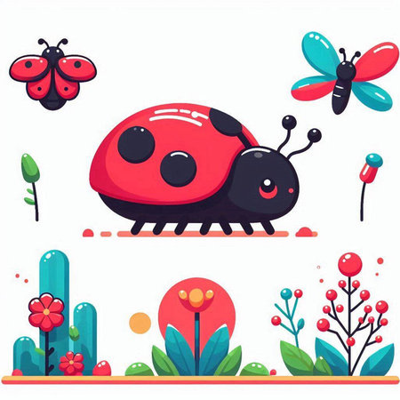Cute ladybug collection. Vector illustration in flat cartoon style.のイラスト素材