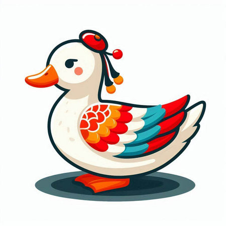 Cute cartoon duck. Vector illustration isolated on a white background.のイラスト素材
