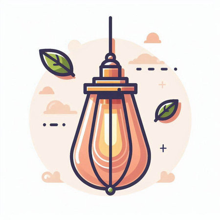 Vector illustration of a light bulb in a flat style with leaves.のイラスト素材