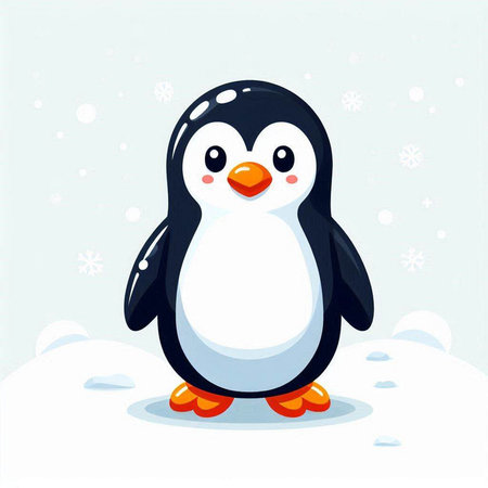 Penguin on snow. Cute cartoon penguin. Vector illustration.のイラスト素材