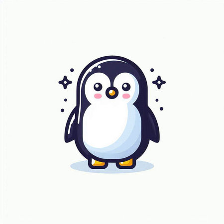 Cute cartoon penguin on white background. Vector illustration. Flat design.のイラスト素材