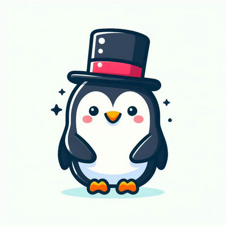 Cute penguin wearing a top hat. Vector illustration. Cute cartoon penguin.のイラスト素材