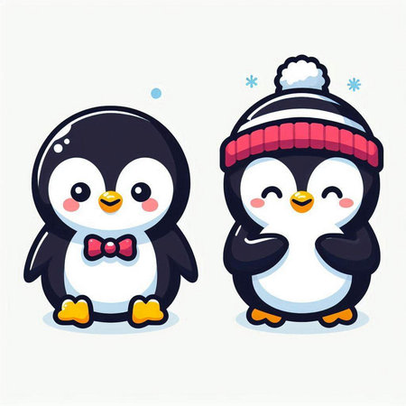 Cute penguins in winter hat, vector illustration, eps10のイラスト素材