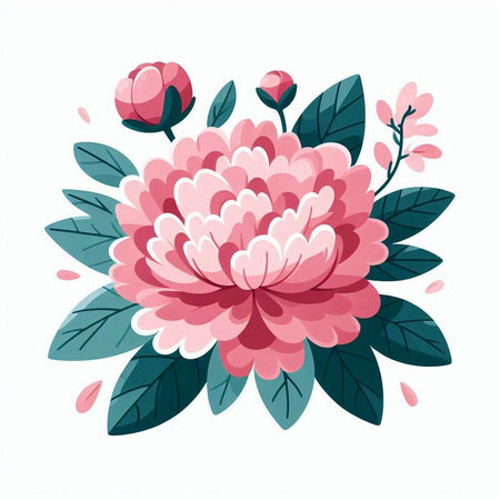 Pink chrysanthemum flower with leaves. Vector illustration.のイラスト素材