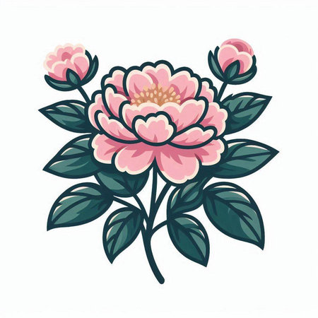 Hand drawn vector illustration of peony flower isolated on white background.のイラスト素材