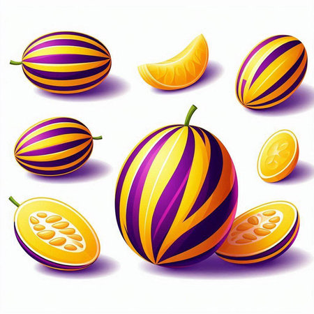 Illustration of a set of melons on a white background.のイラスト素材