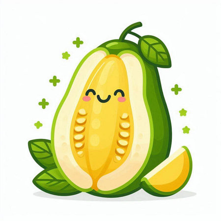 Cute kawaii papaya character. Vector illustration isolated on white background.のイラスト素材