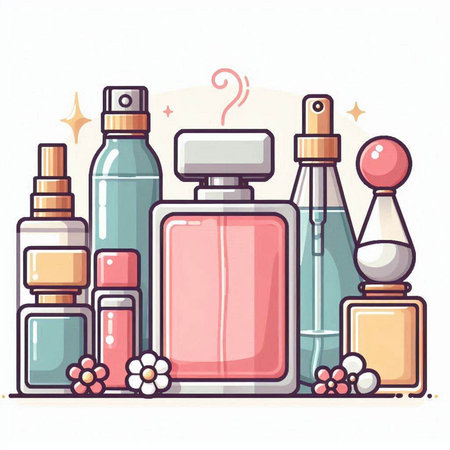Perfume bottles. Vector illustration in doodle style.のイラスト素材