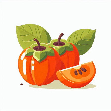 Persimmon fruit vector illustration isolated on white background. Persimmon flat cartoon style.のイラスト素材