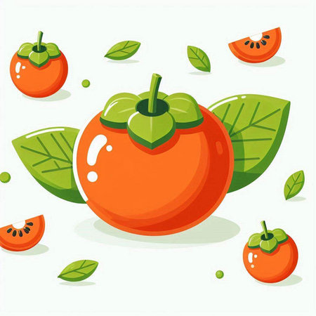Vector illustration of ripe persimmon on a white background. Vector illustration.のイラスト素材