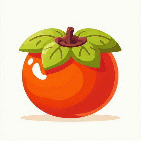 Ripe persimmon fruit isolated on white background. Vector illustration.のイラスト素材