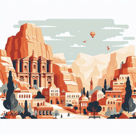 Landscape of the city of Petra, Jordan. Vector illustration.のイラスト素材